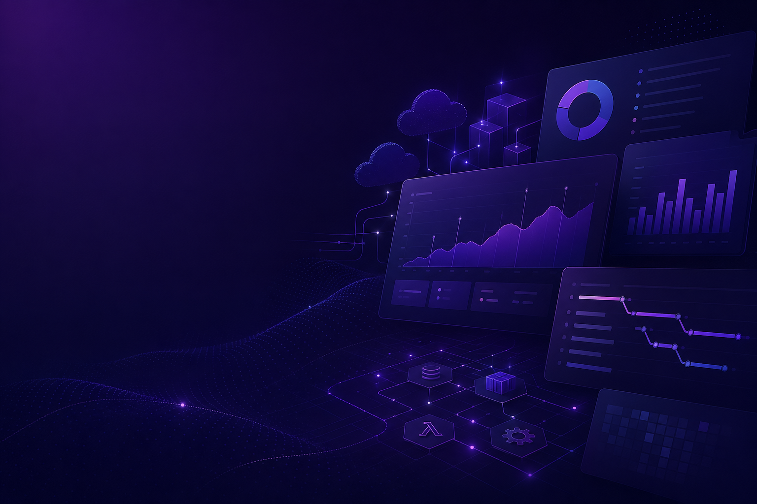 Abstract observability dashboards and slide cards